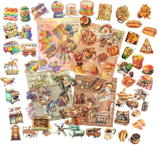 Vintage Food Stickers for Scrapbooking – 100pcs Dessert, Bread & Cafe Style Cooking Stickers for Scrapbook Supplies, Junk Journal, Planner & DIY Crafts Supplies