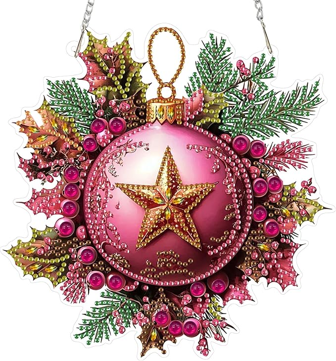 RICUVED Hanging Diamond Art Kit for Adults, Christmas Special Shaped Crystal Gem Craft Diamond Painting Pendant Kit, DIY Hanging Acrylic Art Ornament for Home Garden Wall Decor