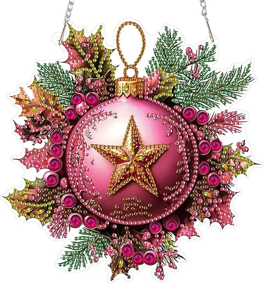 RICUVED Hanging Diamond Art Kit for Adults, Christmas Special Shaped Crystal Gem Craft Diamond Painting Pendant Kit, DIY Hanging Acrylic Art Ornament for Home Garden Wall Decor