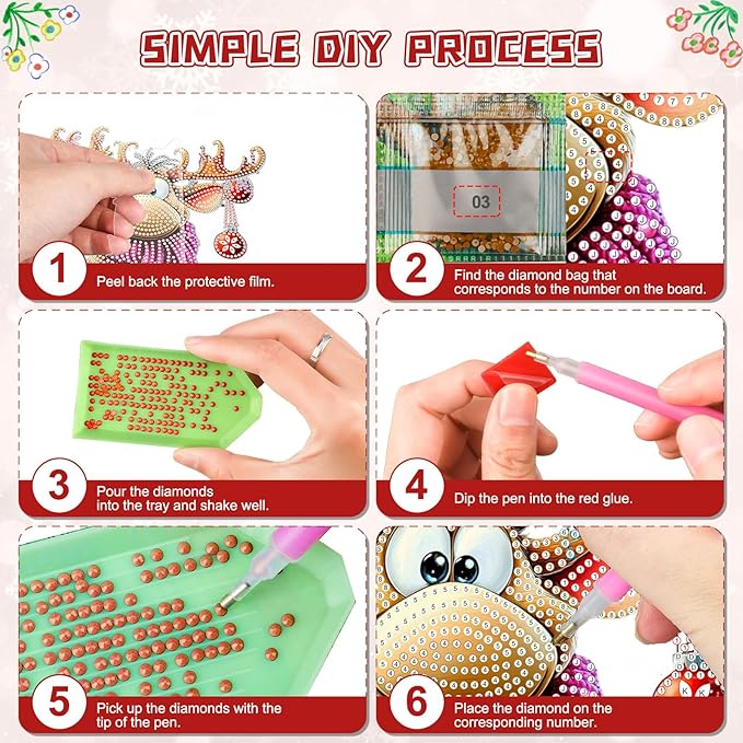 KEYIFA Christmas Diamond Painting Kit, DIY Reindeer Diamond Art for Adults, Diamonds Painting Pendant Special Shaped Rhinestone Window Hanging Ornaments Home Garden Wall Door Decoration, 20cm Width