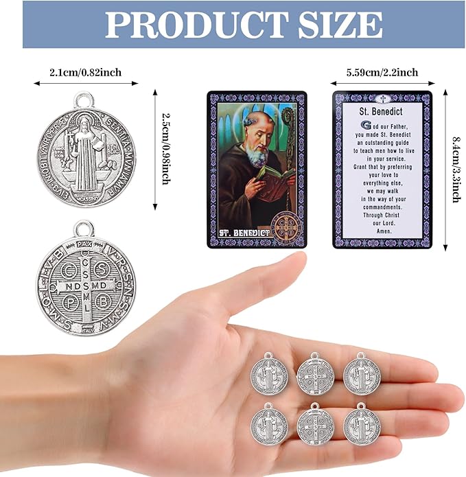 10 Pcs St Benedict Medals,Catholic Saint Benedict Medal for Jewelry Pendant Rosary Parts Making Supplies,Religious Metal Charm Medalla De San Benito