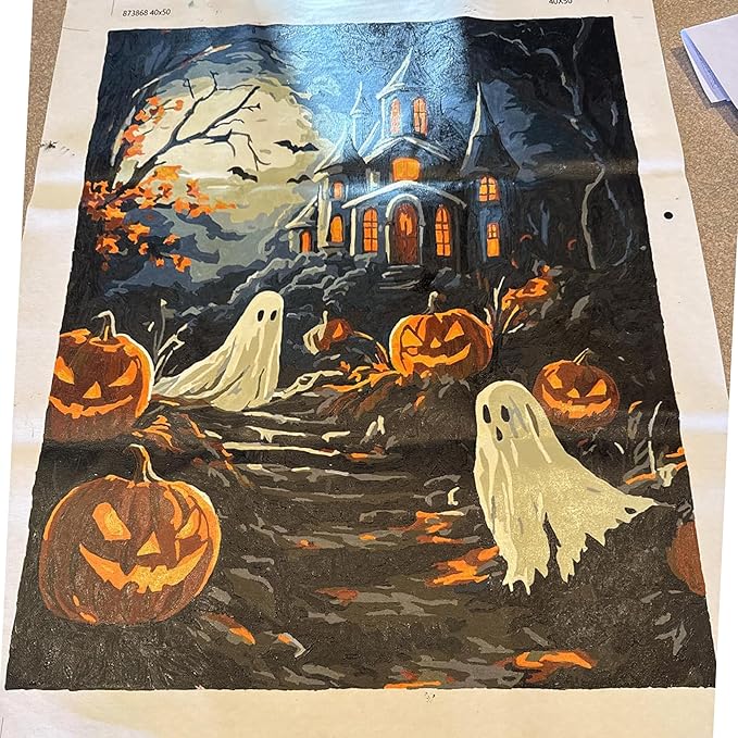 Cawpom Halloween Painting Kit for Adults, Ghost Paint by Number, Paint by Numbers Castle, Ghosts Pumpkin Acrylic Oil Painting for Beginner Gift, Horror Home Decor(16x20inch, No Frame)