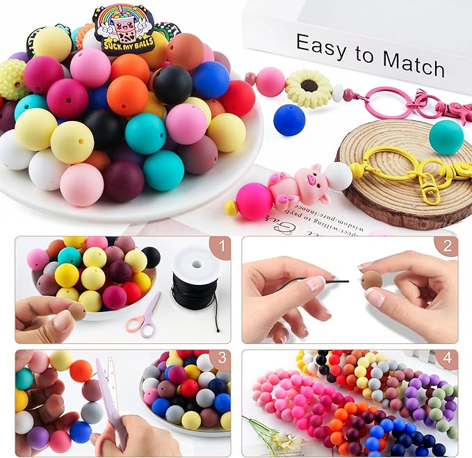 65Pcs 19mm Silicone Beads for Keychain Making Bracelet Necklace, Bulk Round Silicone Beads for Pens(Deep Peach)