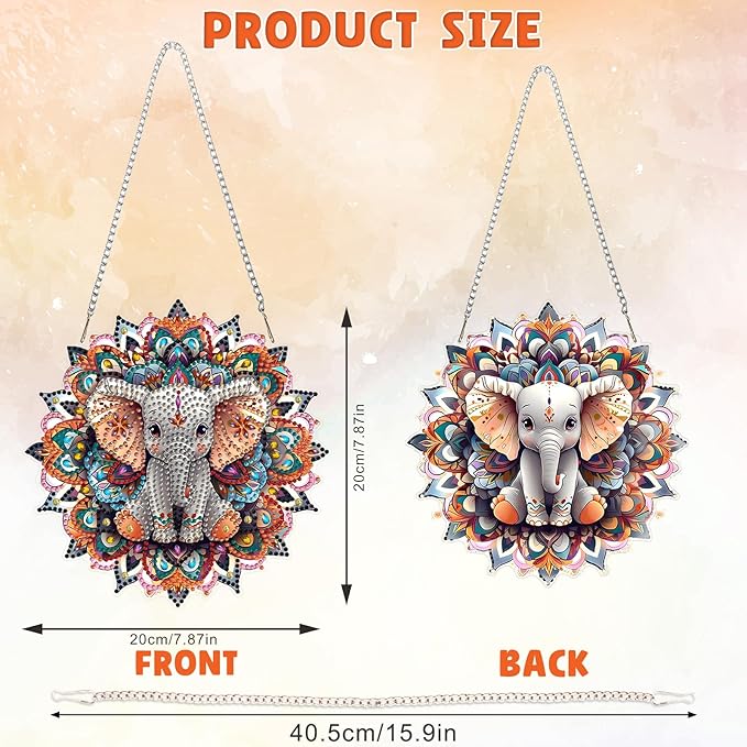DOMROM Elephant Diamond Art Hanging Kits for Adults Beginners, Special Shaped Crystal Diamond Painting Elephant Pendant, DIY Diamond Art Suncatchers Animal for Home Garden Wall Decor Gift