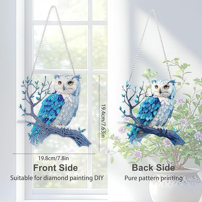 TOSTOG Owl Diamond Art Hanging Kits for Adults, Owl Diamond Painting for Adults Window Pendant, Special Shape Diamonds Diamond Painting Hanging Pendant Kit for Wall Home Decor Gift
