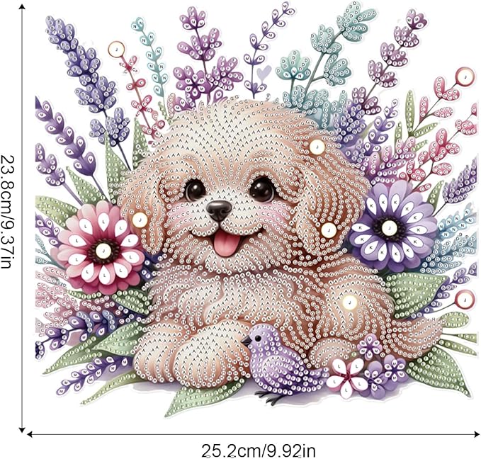 AiYuanzsh 5D Diamond Painting Hanging Pendant Kit with Chain, Cute Dog DIY Crystal Rhinestone Diamond Art Suncatcher Ornament for Window, Door, Wall, Home Decor Gift (25.2x23.8 cm)
