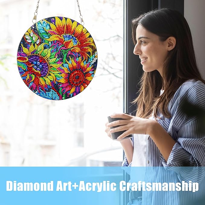 Sunflower Diamond Art Kits for Adult Beginner DIY Diamond Painting Hanging Window Pendant Ornament for Home Decoration Gem Art Gift (Sunflower)