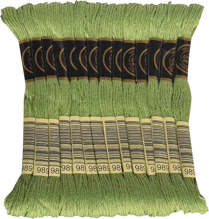 LE PAON Embroidery Floss, 14-Pack Six Strands 100% Long Staple Cotton Embroidery Thread, 8.7-Yard，Color Number：989,Forest Green