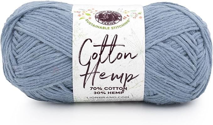 Lion Brand Yarn Cotton Hemp Soft, Durable Yarn for Crochet and Knitting, 1 Pack, Neptune