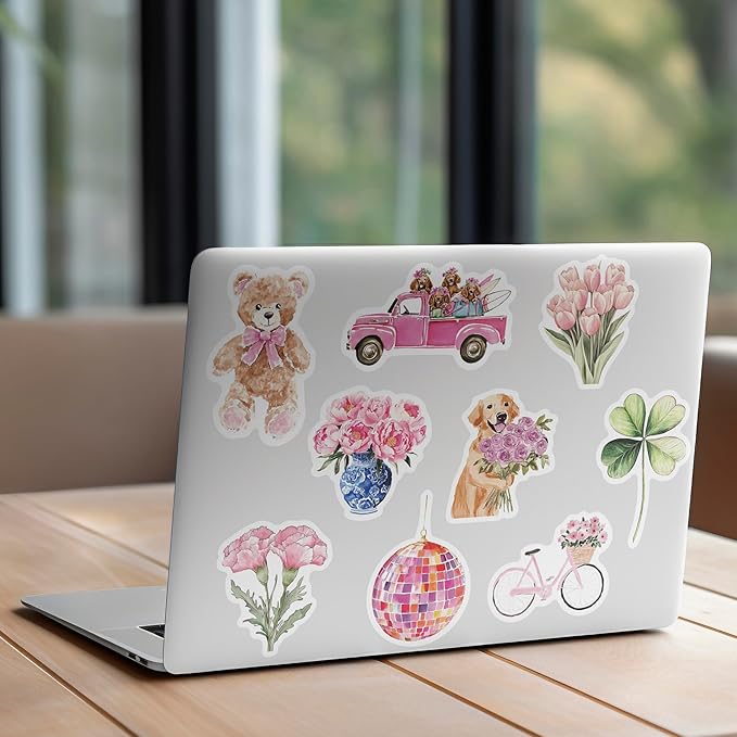 55 pcs vintage pink stickers, waterproof retro aesthetic stickers for water bottles,laptop scrapbook journaling decorative decals for adults