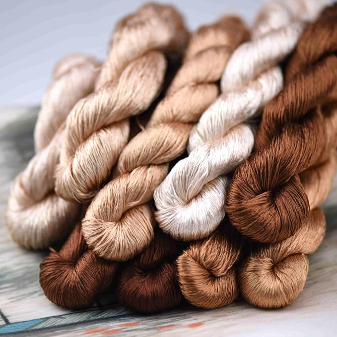 Natural 100% Silk Thread, Handmade Embroidery Thread Silk Floss 9 Colors 110m Each (60)