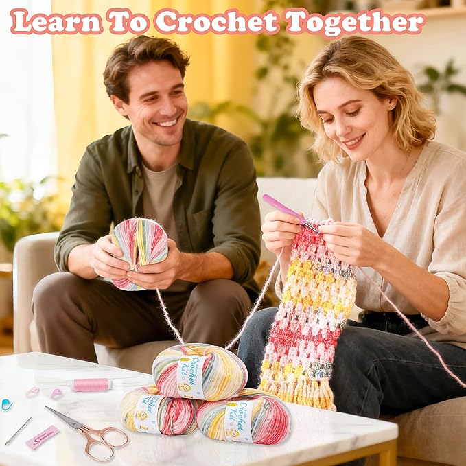 Alvian Scarf Crochet Kit for Beginners Crochet Starter Kits Craft Knitting with Step-by-Step Video Tutorials Handmade Gift for for Birthday, Anniversary, Valentines (Scarf Crochet Kit for Adults)