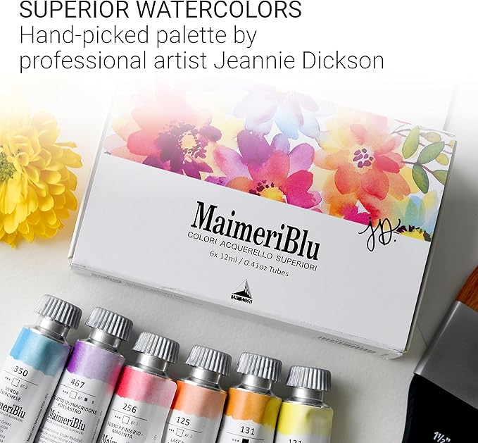 MaimeriBlu, Jeannie Dickson Artist Set, Watercolor Paint, 12ml, 6 Tubes – Professional Watercolor Painting Supplies