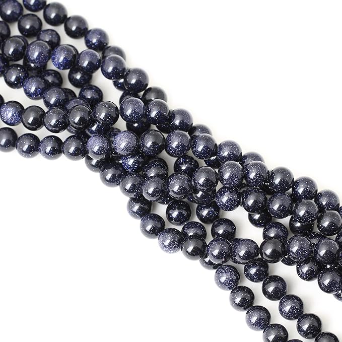 cheavian 35pcs 10mm natural blue sandstone gemstone round loose beads stone beads for jewelry making diy findings 1 strand 15"