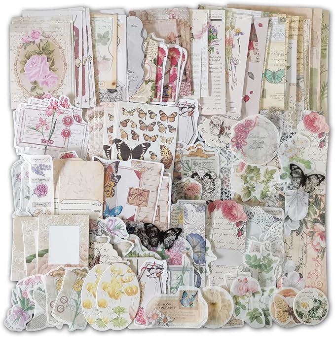 260 Pieces Vintage Scrapbook Supplies Pack, Decorative Paper Stickers Collection for Journal Arts Crafts Album Journals Planners (Flowers)