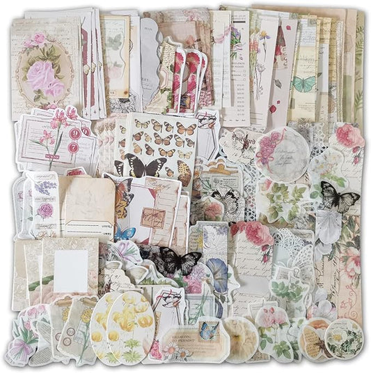 260 Pieces Vintage Scrapbook Supplies Pack, Decorative Paper Stickers Collection for Journal Arts Crafts Album Journals Planners (Flowers)