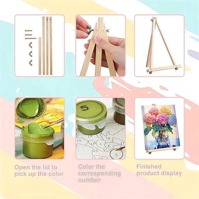 Hydrangea Paint by Numbers for Adults with Framed Canvas-with Wooden Easel,Vase Flower Paint by Number on Canvas,DIY Acrylic Oil Painting Kits with Brushes Nice Gift Box for Home Wall Decor(12x16inch)