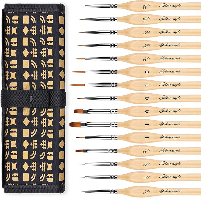 Golden Maple Miniature Paint Brushes, 15PC Model Brushes Micro Detail Paint Brush Set, Fine Detailing for Acrylics, Oils, Watercolors & Paint by Number, Figurine (Wooden)