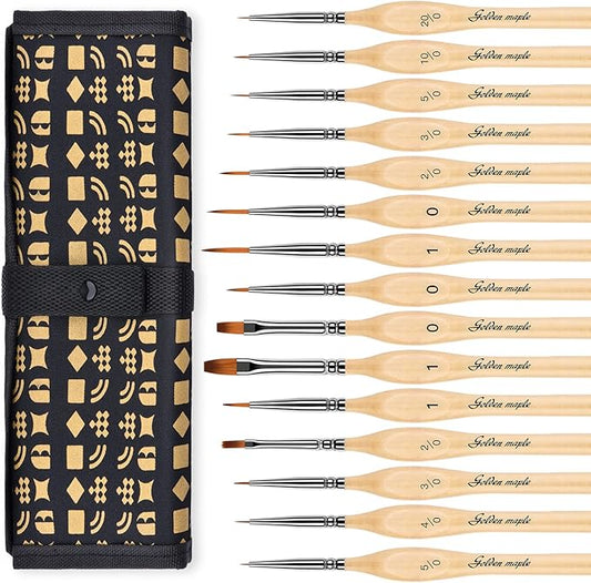 Golden Maple Miniature Paint Brushes, 15PC Model Brushes Micro Detail Paint Brush Set, Fine Detailing for Acrylics, Oils, Watercolors & Paint by Number, Figurine (Wooden)