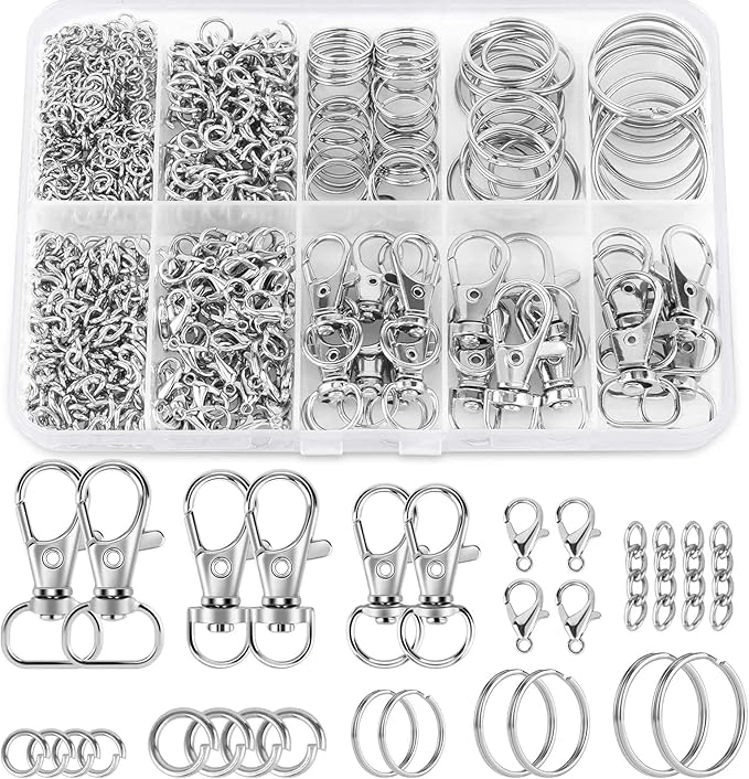 523PCS Keychain Making Kit, Keychain Making Supplies Including Keychains Clips Hooks, Key Chain Rings, Lobster Claw Clasps and Jump Rings for Jewelry Making Supplies, Crafts