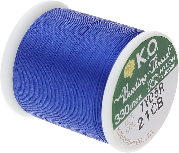 KO Nylon Beading Thread, Clear Blue Color, Japanese Pre-Waxed 100% Nylon, 330TEX, Tangle Resistant Knotting Cords, 50m /55 yds Spool, Use for Seed Bead Projects, Loom Work & Bead Weaving