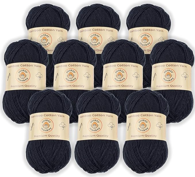 10-Pack of Yonkey Monkey 500 Grams Yarn - 70% Rayon derived from Bamboo, 30% Cotton - Imported - Black 9002