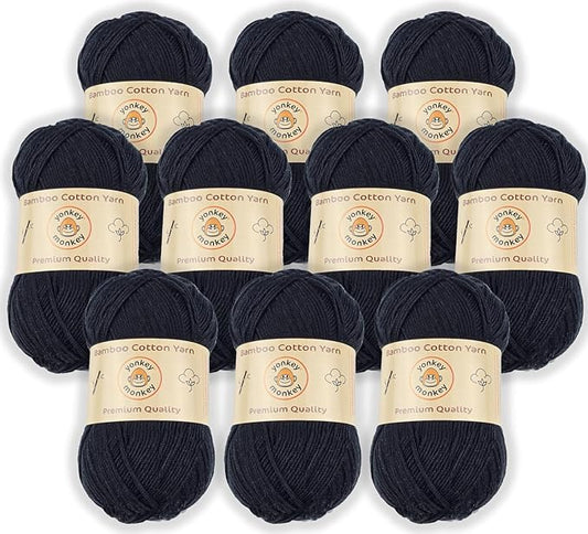 10-Pack of Yonkey Monkey 500 Grams Yarn - 70% Rayon derived from Bamboo, 30% Cotton - Imported - Black 9002