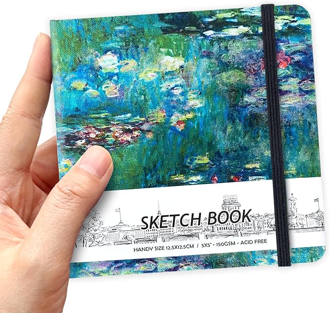 5" x 5" Hardcover Sketch Book,Small Mixed Media Sketch Pad,58 Sheets 150GSM Acid-Free Artist Drawing Paper,Travel Journal Blank Notebook for Painting,Illustration,Art Supplies.Oil Painting Pond