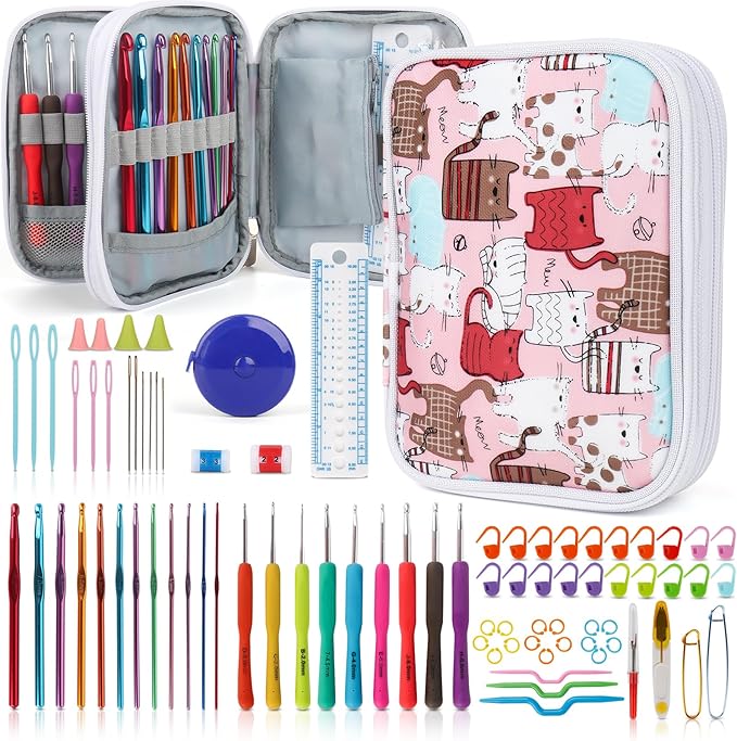 Katech Crochet Hooks Kit with Case, 85-Piece Crochet Hooks Set, Ergonomic Crochet Hook Crochet Needles Weave Yarn Kits DIY Hand Knitting Art Tools for Beginners and Experienced Lovers