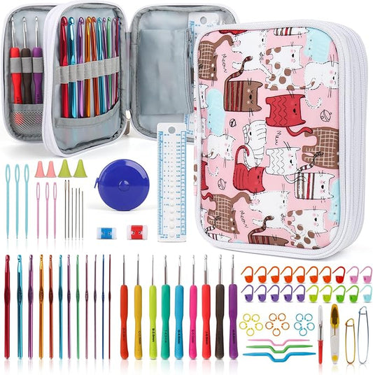 Katech Crochet Hooks Kit with Case, 85-Piece Crochet Hooks Set, Ergonomic Crochet Hook Crochet Needles Weave Yarn Kits DIY Hand Knitting Art Tools for Beginners and Experienced Lovers