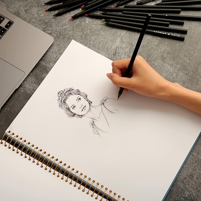 9 x 12 inches Hardcover Sketchbook for Drawing 120 Sheets Spiral Bound Sketch Pad Premium Art Sketchbook Artistic Drawing Painting Writing Paper(68lb/100gsm) for Kids Adults Beginners Artists, Blue
