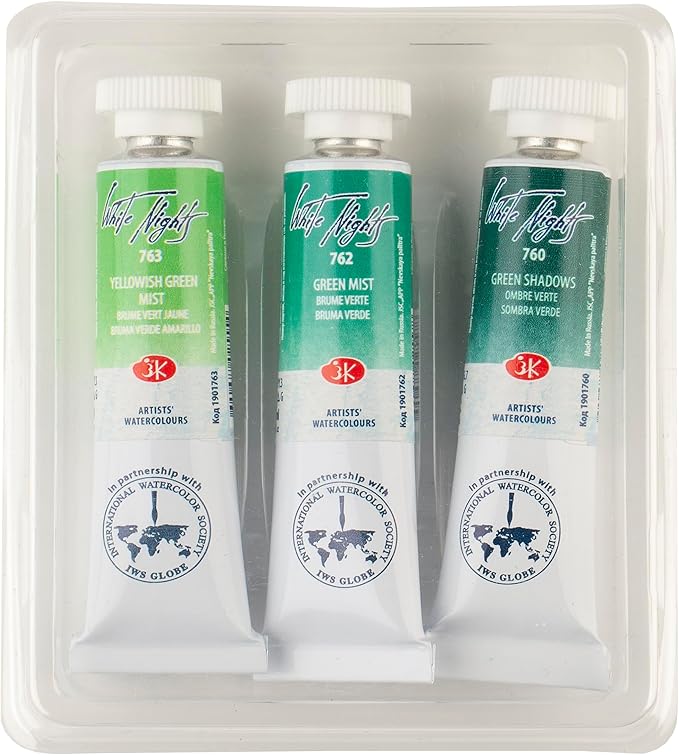 White Nights Extra Fine Artists Grade Professional Watercolor Set 3 * 10ml Tubes Granulating Colors by Nevskaya Palitra (Moss)