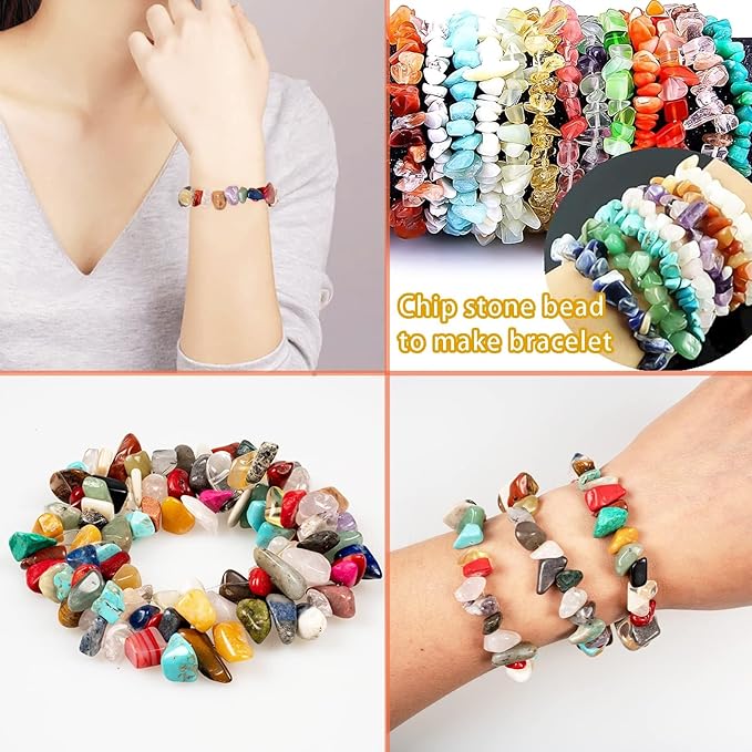 Big Natural Chip Stones for Bracelet - 250pcs 7mm to 12mm Large Multicolored Crystal Gemstones Hole Drilled DIY Beads for Crafts Bracelet Necklace Earrings Beads Jewelry Making DIY Art Craft