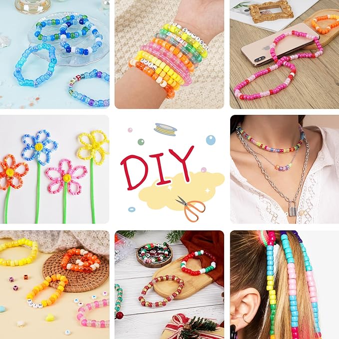 QUEFE 1900pcs,48 Colors, Pony Beads Bracelet Making Kit, Rainbow Kandi Beads Friendship Bracelet Kit, Letter Beads For Jewelry Making with Elastic Strings for Bracelet Necklace Making, Craft Gifts Set