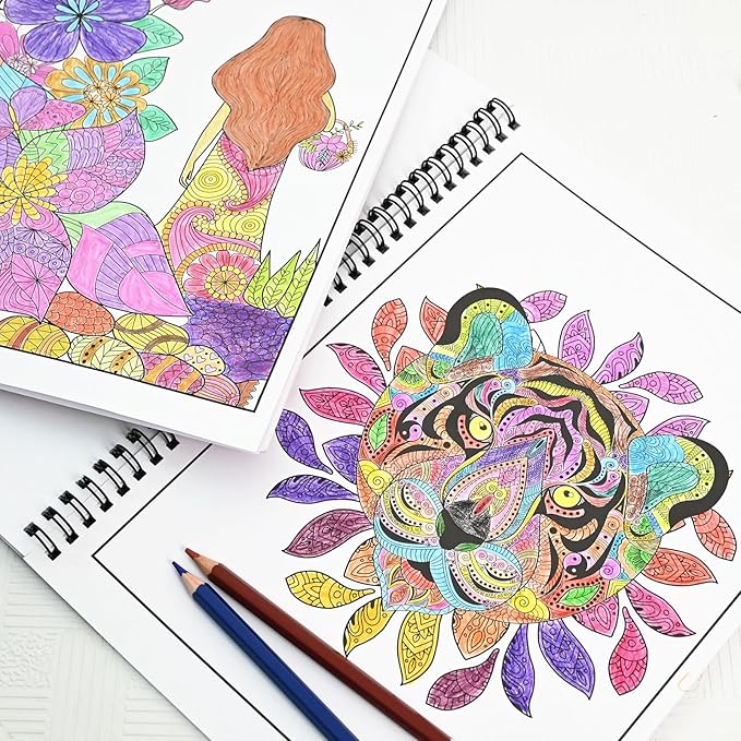 Ilyever 3 Pack Adult Stress Relief Coloring Book,60 Page Mandalas,Animal & Flower Patterns,Spiral Bound Women Coloring Books for Mindfulness & Relaxation for Christmas,Birthday&Holiday Party Gifts
