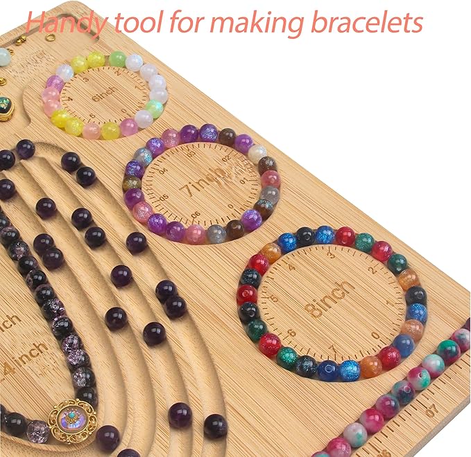 Bead Board for Jewelry Making, Bamboo Beading Tray Design Mat for Necklaces, Bracelets, and Crafts. Portable Bracelet Sizer Jewelry Making Supplies