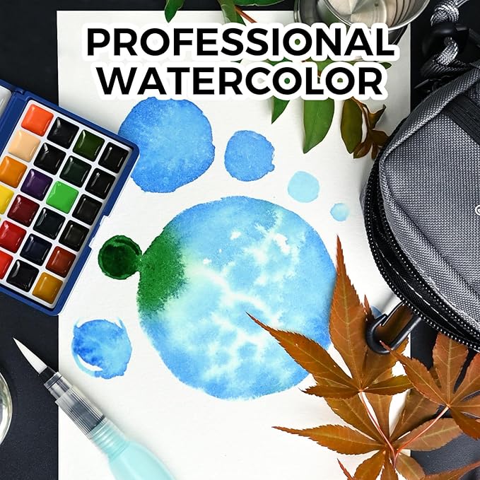Funto Mini Watercolor Paint Set, All-in-One 24-Color Travel Paint Kit, with Crossbody Bag, Watercolor Journal, Paint Water Cup, Pocket Set for Artists
