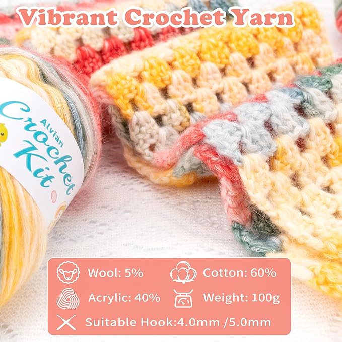 Alvian Scarf Hat Crochet Kit for Beginners Crochet Starter Kits Craft Knitting with Step-by-Step Video Tutorials Handmade Gift for for Birthday (Scarf Hat Crochet Kit)