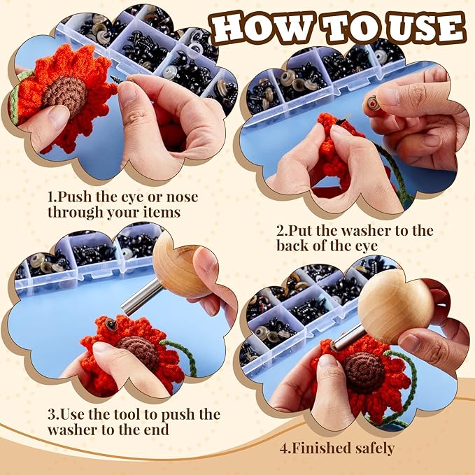 Amylove 3 Pcs Safety Eye Tool Auxiliary Tool for Attaching Safety Eyes for Crocheting Crochet DIY Stuffed Animal Install Doll Making Supplies Craft, 3 Size