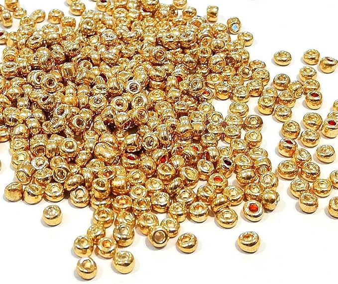 Perlin Glass Seed Beads 3mm 8/0 Round Mini Small Pony Beads 3300pcs for Making Earrings Bracelets Pendants Waist Jewelry DIY Handmade Metallic Color Kit (Gold)