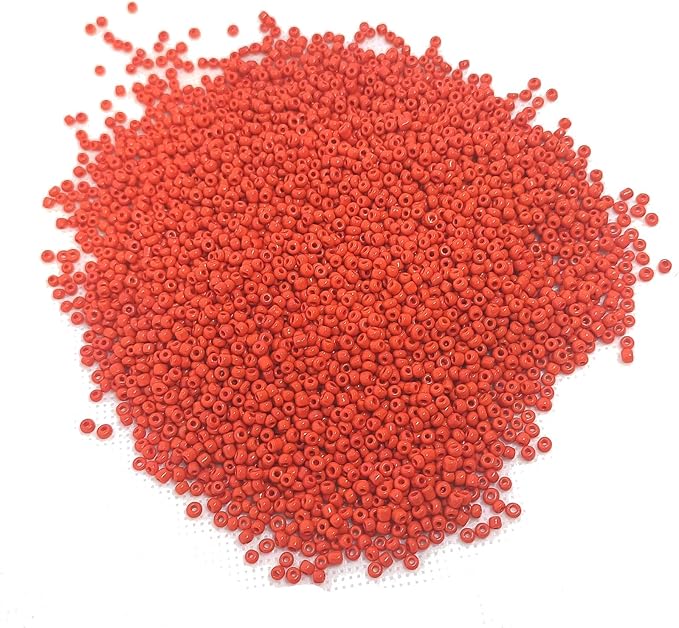 Perlin Glass Seed Beads 2mm 11/0 Round Mini Small Pony Beads 6500pcs for Making Earrings Bracelets Pendants Waist Jewelry DIY Handmade Opaque Color Kit (Orange Red)