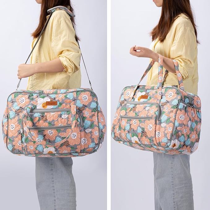 Yarn Storage Organizer, Knitting Crossbody Bag, Large Crochet Tote Bag Yarn Holder Case for Carrying Projects, Knitting Needles, Crochet Hooks and Other Accessories (Flower-Grey)