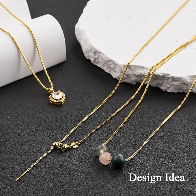 GTVOODX 10Pcs Gold Box Adjustable Necklace Chains Bulk for Jewelry Making 20Inch Stainless Steel Needle Threader Chain with Adjust Clasp