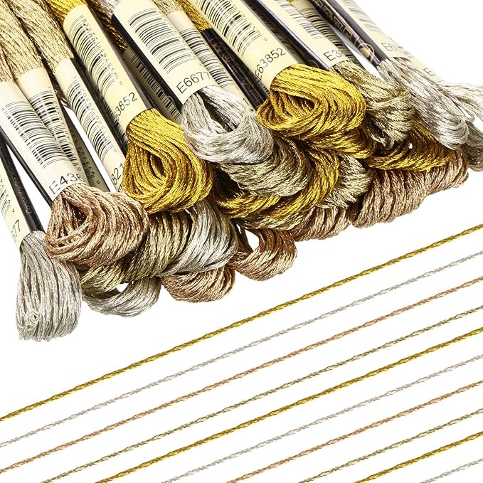 WILLBOND 24 Skeins Metallic Embroidery Floss - Glitter Embroidery Threads for Cross Stitch Crafts Friendship Bracelets(Assorted Color)