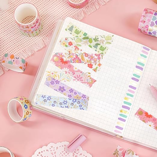 60 Rolls Washi Tape Set, 15 mm Gold Foil Cute Pattern Floral Decorative for Journaling Supplies