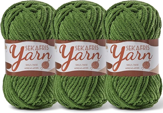 3 Pack Fluffy Velvet Yarn for Crocheting，Baby Blanket Yarn for Crocheting Soft，150g(196.8yds) Amigurumi Yarns，Plush Chenille Crochet Yarns，Puzzle Yarn for Crochet Weaving Craft(3 Pine Green)
