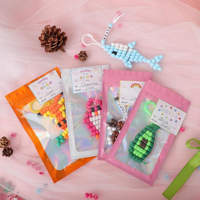 Happy makers Beads for Crafts, 12 Designs Pony Beads Keychain Making Kit with Letter Beads, Bead Pets Art Crafts,Includes Instructions, Cording, Keychains & Bags,Stickers DIY Craft Kits for Beginners