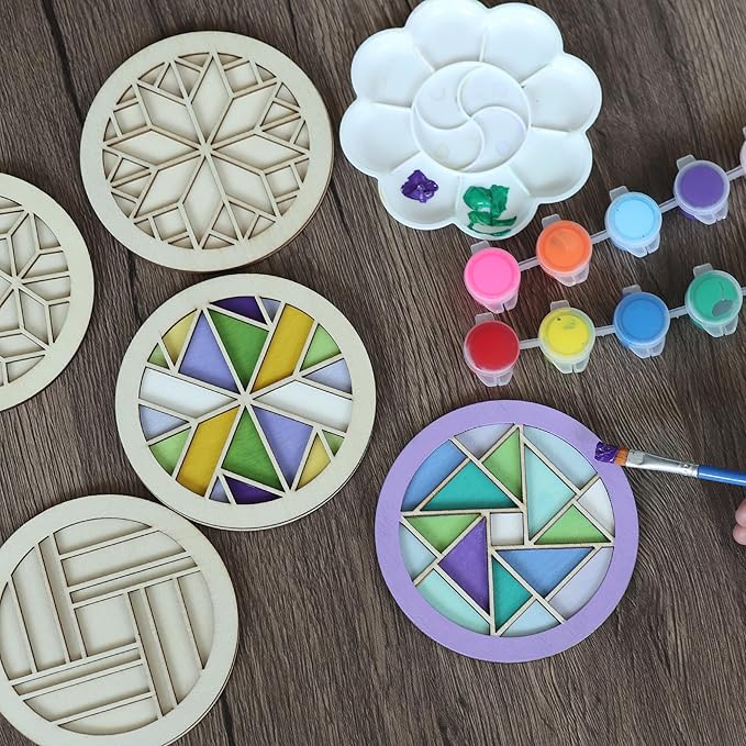 Temlum Wooden Coasters Painting Kit, Paint You Own Coaster Wooden Painting Craft Kit for Adults and Beginners Art Craft Supplies (Barn Quilt)