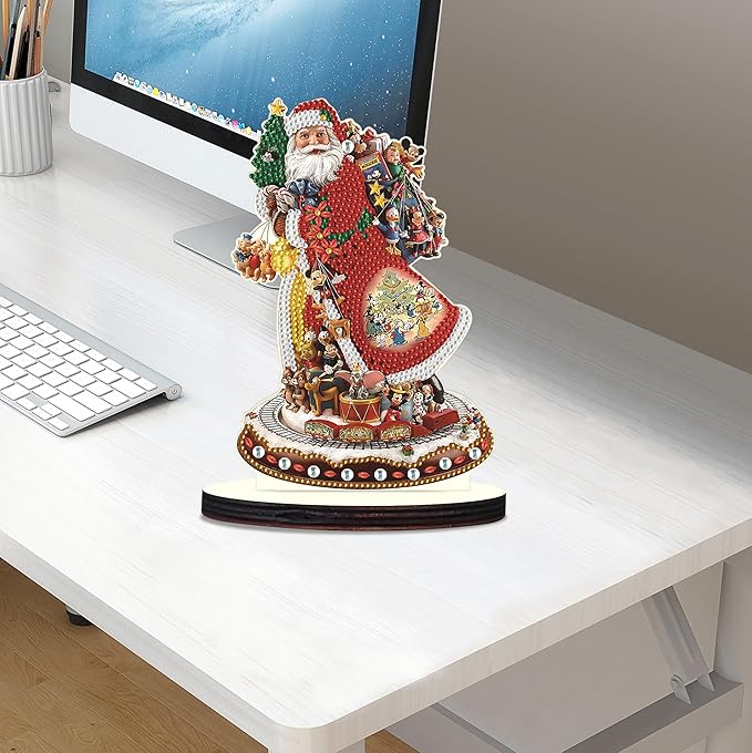 MVVMTOP Christmas Diamond Art Tabletop Decoration, DIY Santa Claus, 5D Special Shape Crystal Diamond Partial Diamond Art Painting Mosaic Handicraft, Home Office Tabletop Decor Gift