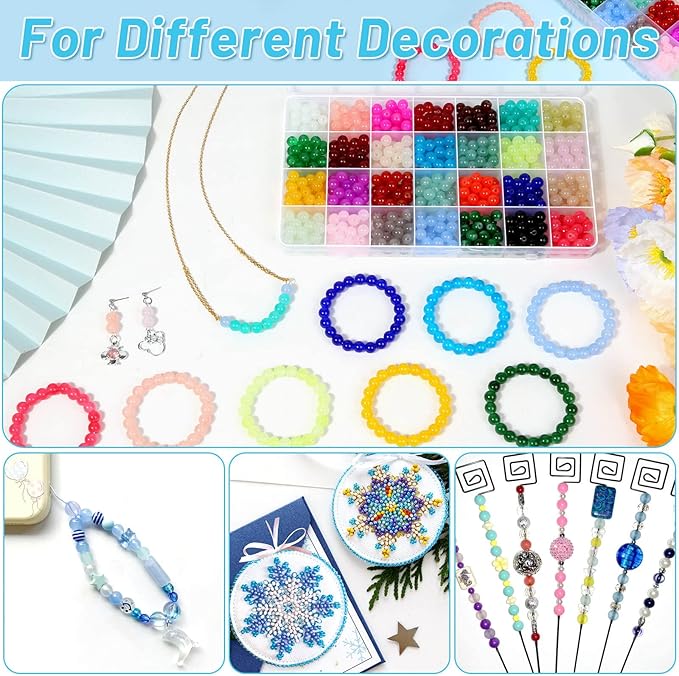 shynek 700 Pieces Glass Beads for Jewelry Making, 28 Colors 8mm Crystal Beads for Bracelets and DIY Crafts
